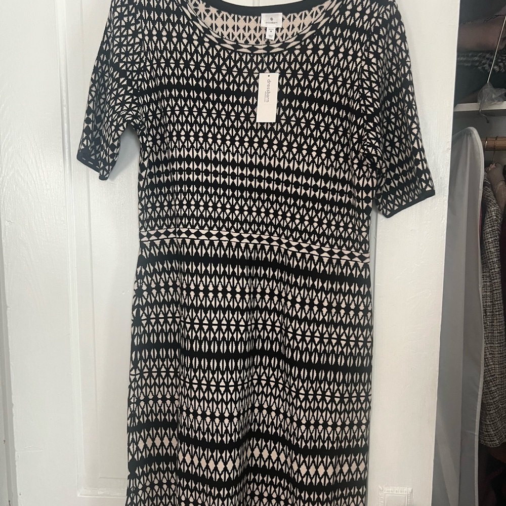 dressbarn Black and Cream Geometric Midi Dress